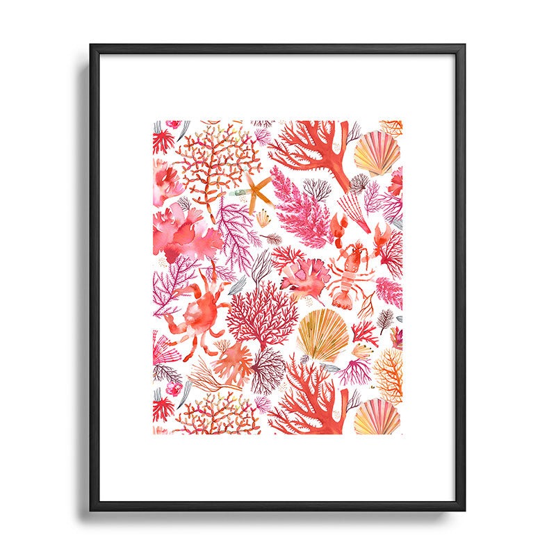Ninola Design Botanic Retreat Coral Reef Crab Lobster Red Metal Framed Art Print