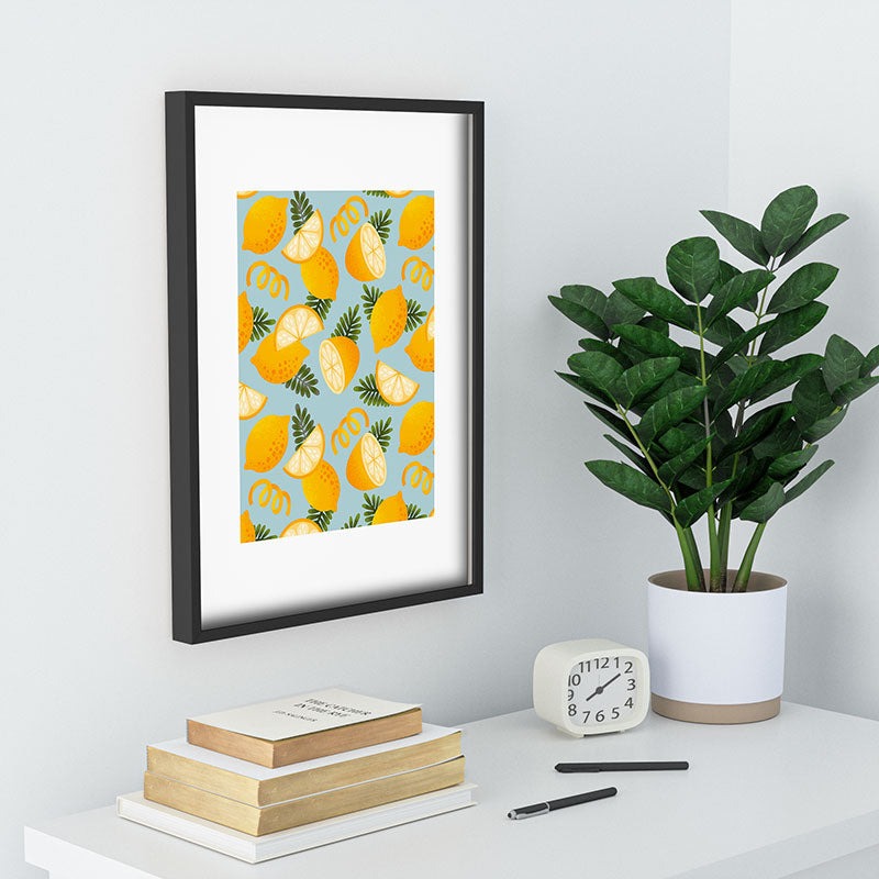 Jessica Molina Lemon Pattern on Sky Blue Recessed Framing Rectangle