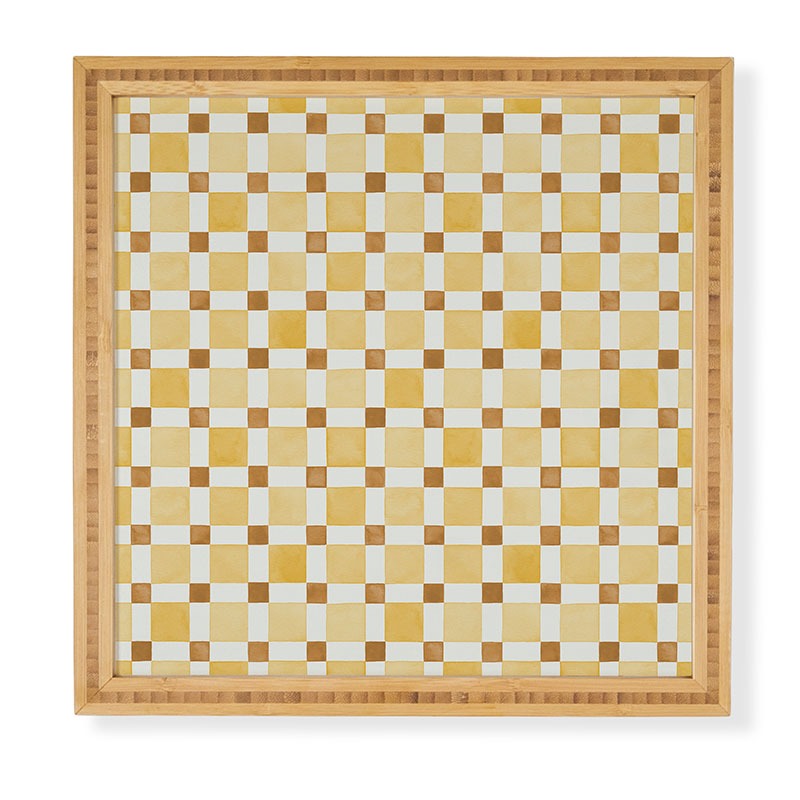 Ninola Design Everyday Artifact Checker Mosaic Tiles Geometry Yellow Framed Wall Art