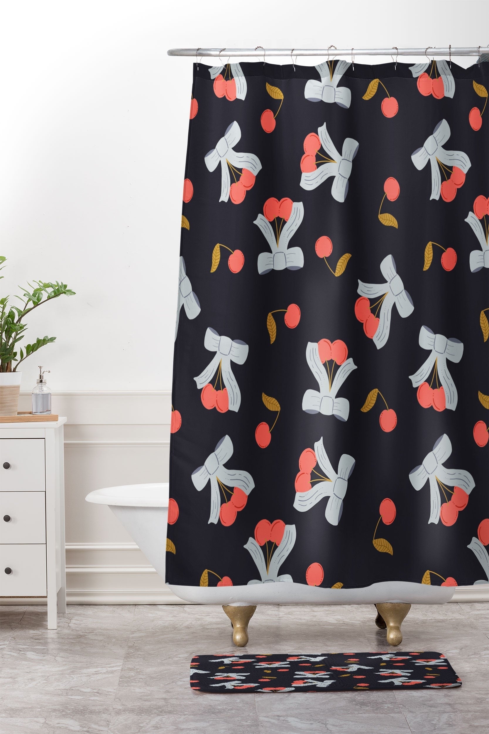 Jennifer Labre Cherries and Bows Memory Foam Bath Mat