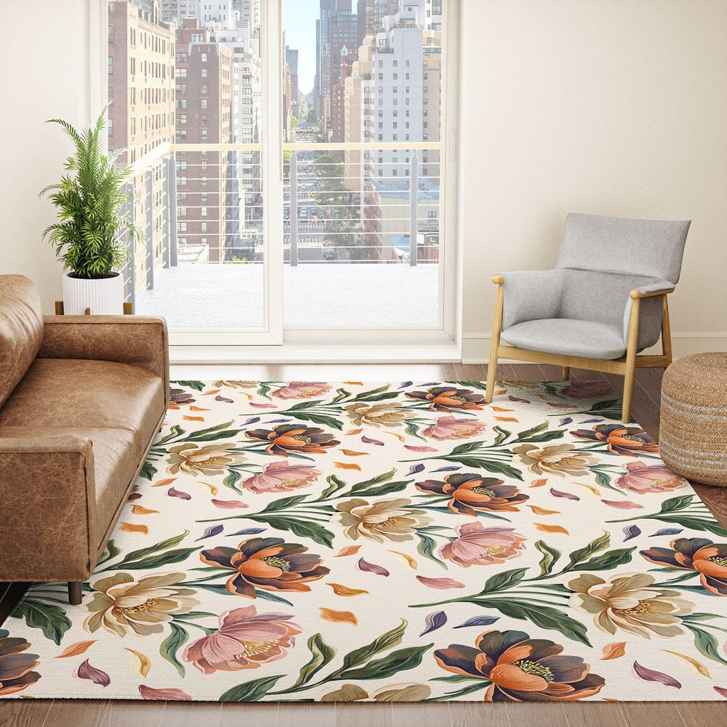 Marta Barragan Camarasa Hand Painted Peony Florals Area Rug