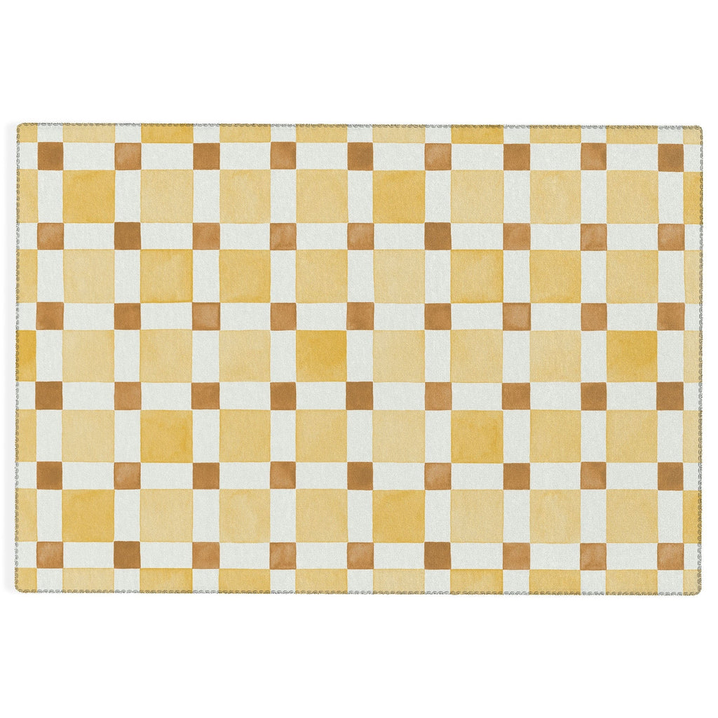 Ninola Design Everyday Artifact Checker Mosaic Tiles Geometry Yellow Outdoor Rug