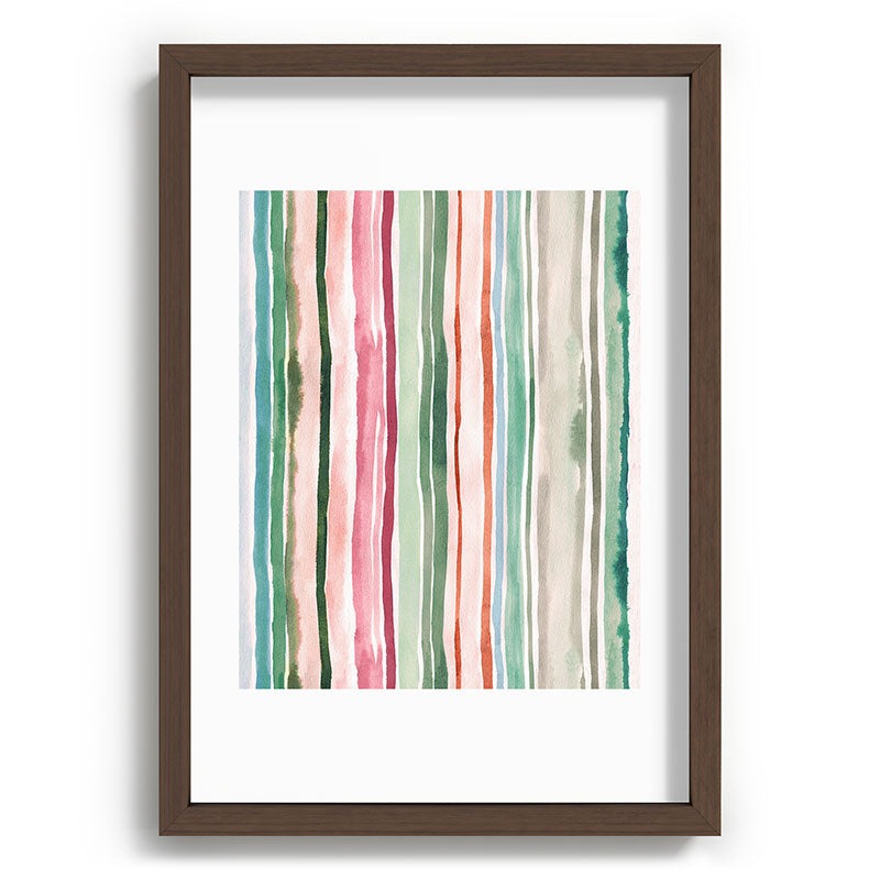 Ninola Design Botanic Retreat Watercolor Stripes Green Orange Red Recessed Framing Rectangle
