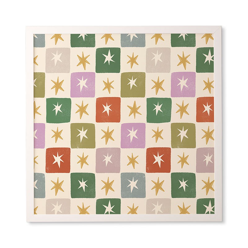 LouBruzzoni Retro Star Block Pattern Framed Wall Art