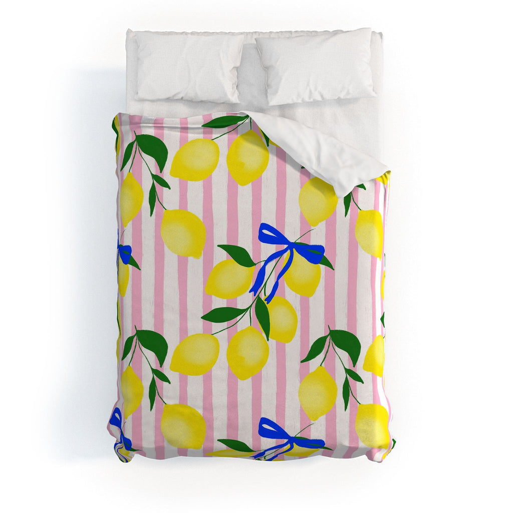 Design by Spark Zesty Lemons and Stripes Duvet Cover