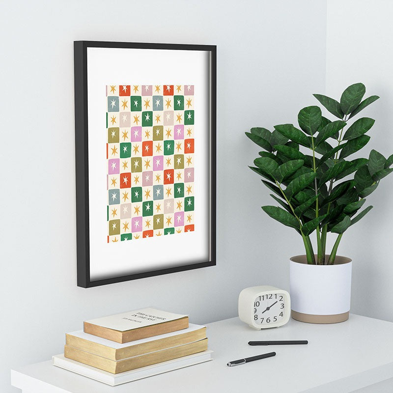 LouBruzzoni Retro Star Block Pattern Recessed Framing Rectangle