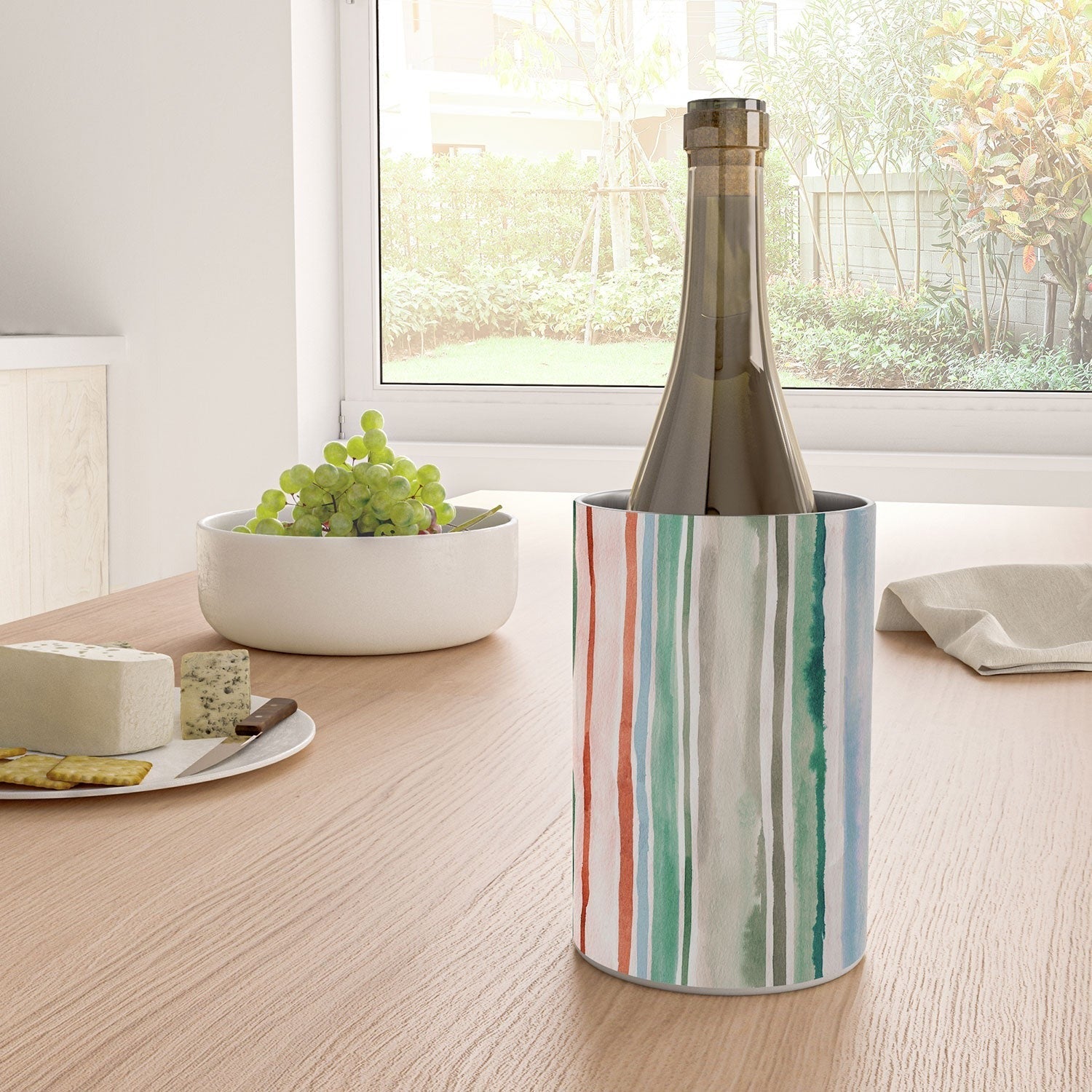 Ninola Design Botanic Retreat Watercolor Stripes Green Orange Red Wine Chiller