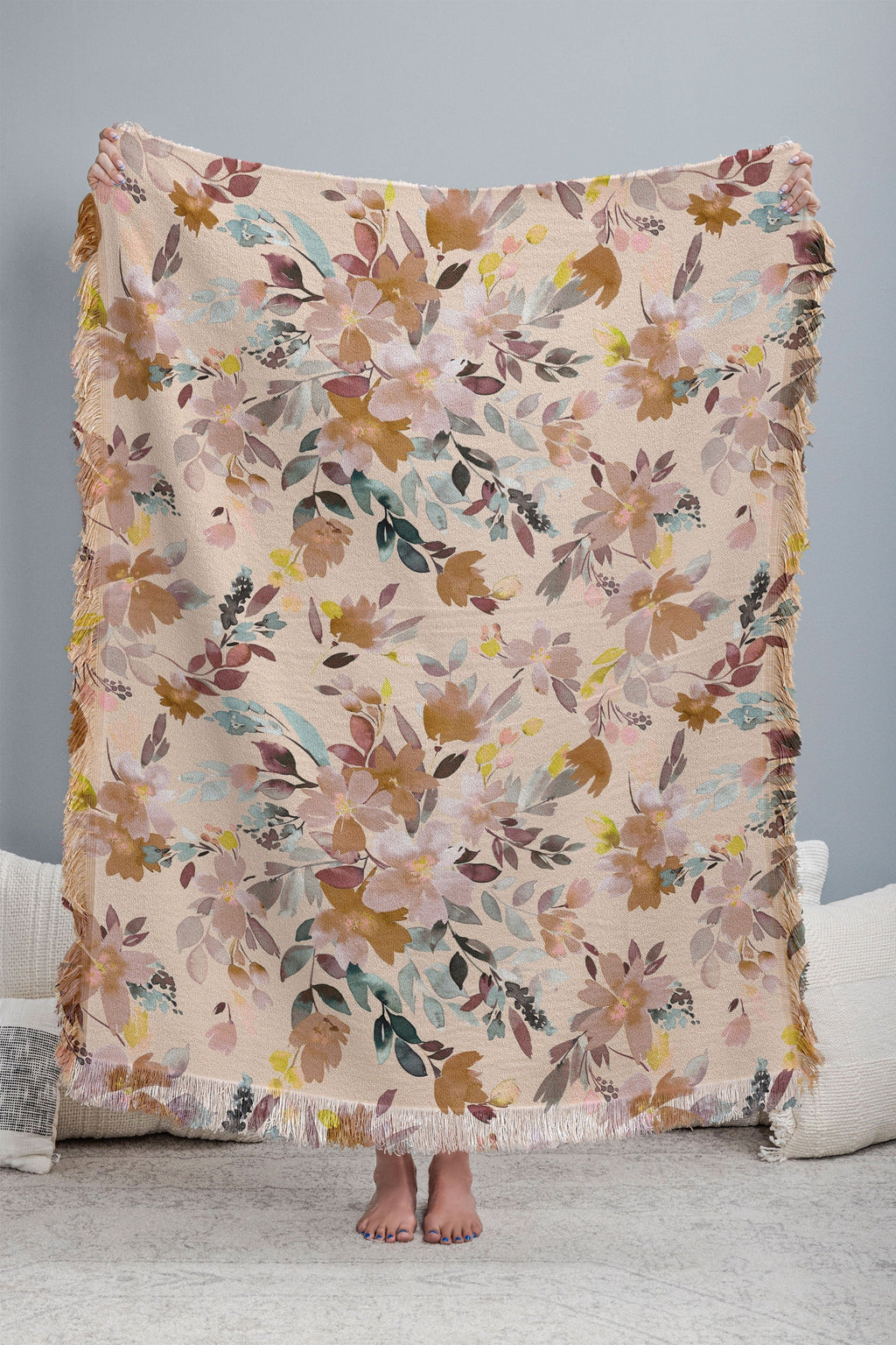 Ninola Design Botanic Retreat Floral Oleander Whimsical Soft Pink Throw Blanket