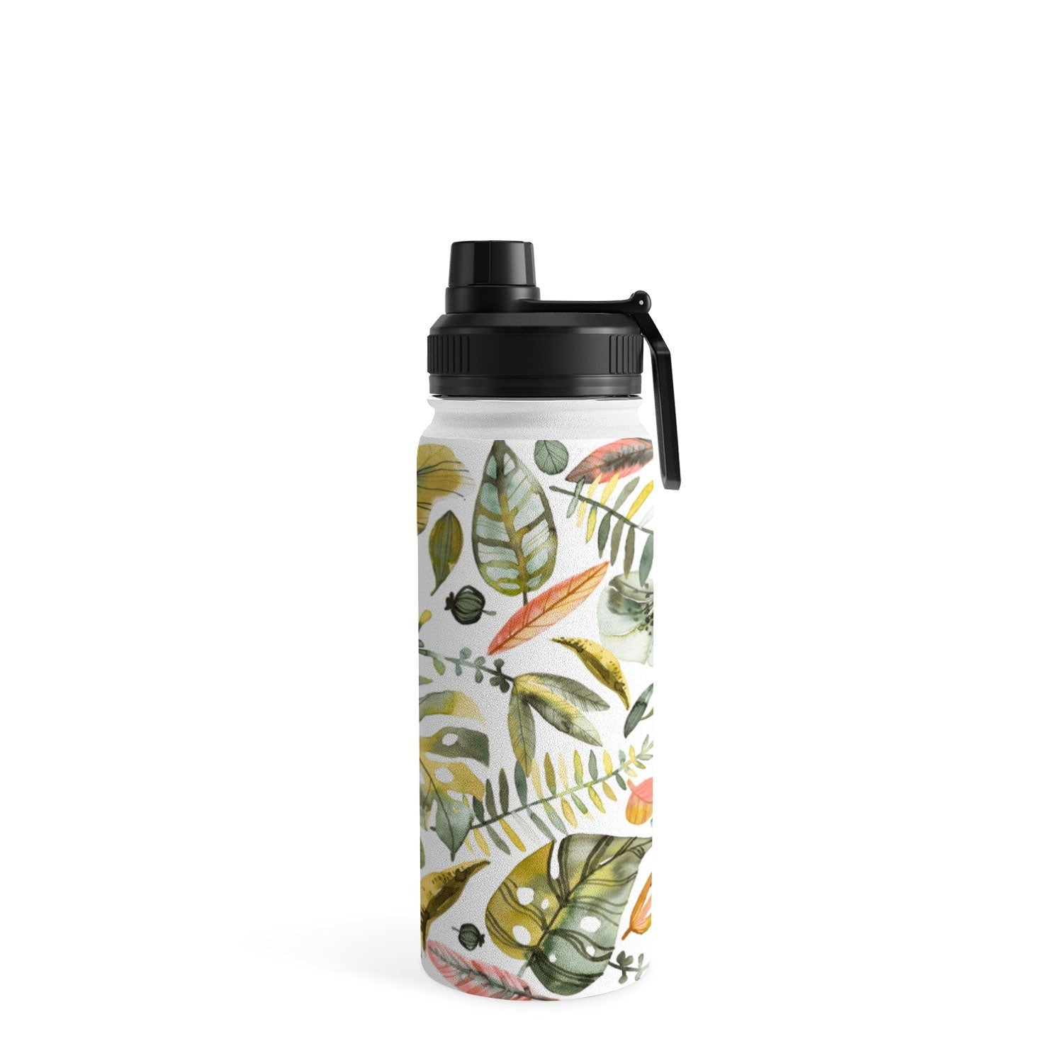 Ninola Design Botanic Retreat Tropical Jungle Leaves Botanical Green Orange Water Bottle
