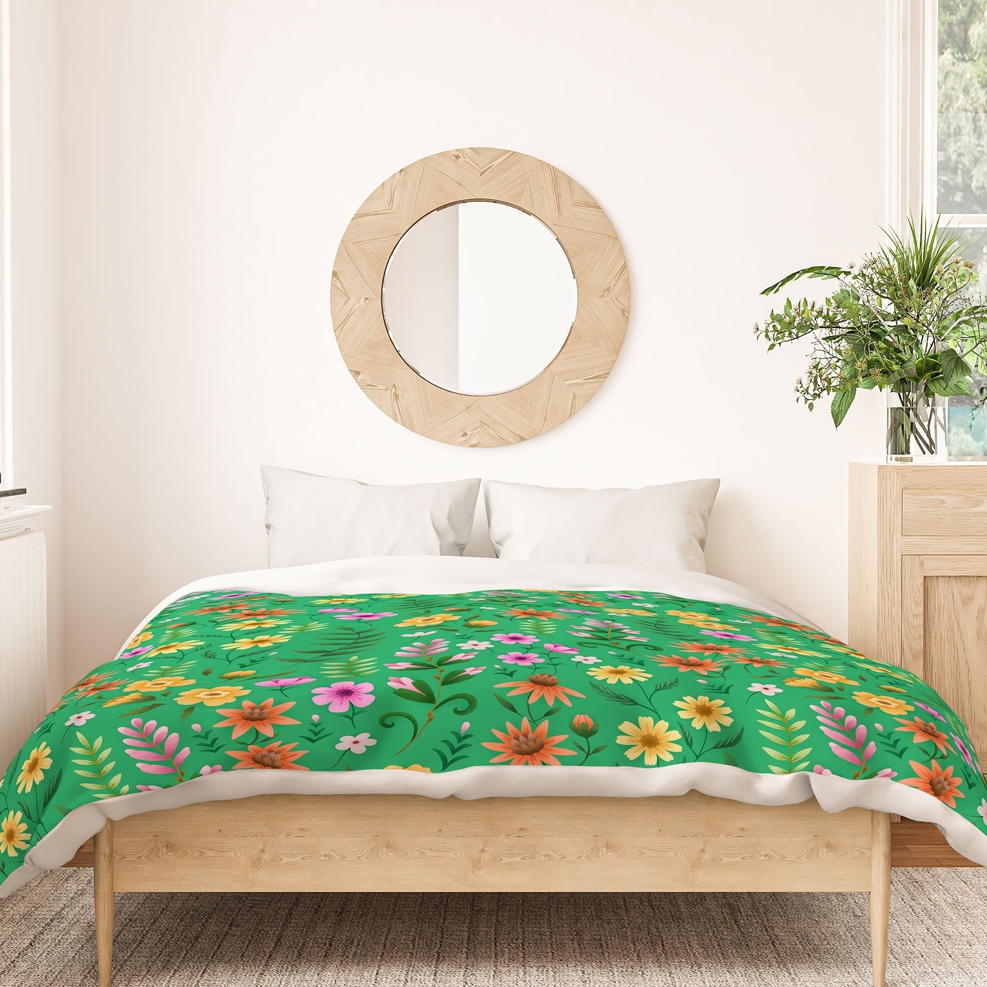 Pimlada Phuapradit Ditsy Spring Floral Green Duvet Cover