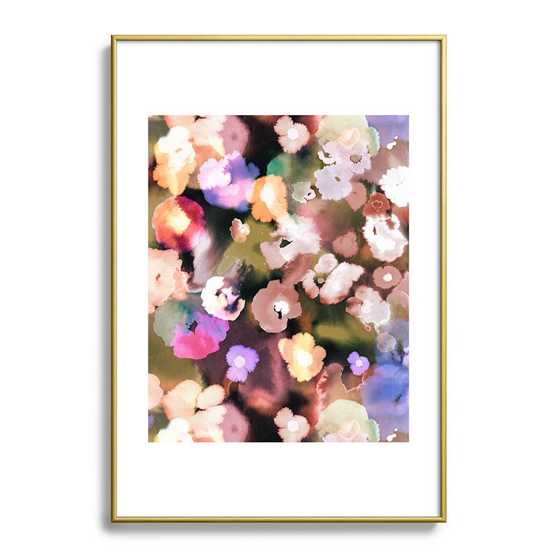Ninola Design Botanic Retreat Ombre Abstract Watercolor Flowers Pink gold Metal Framed Art Print