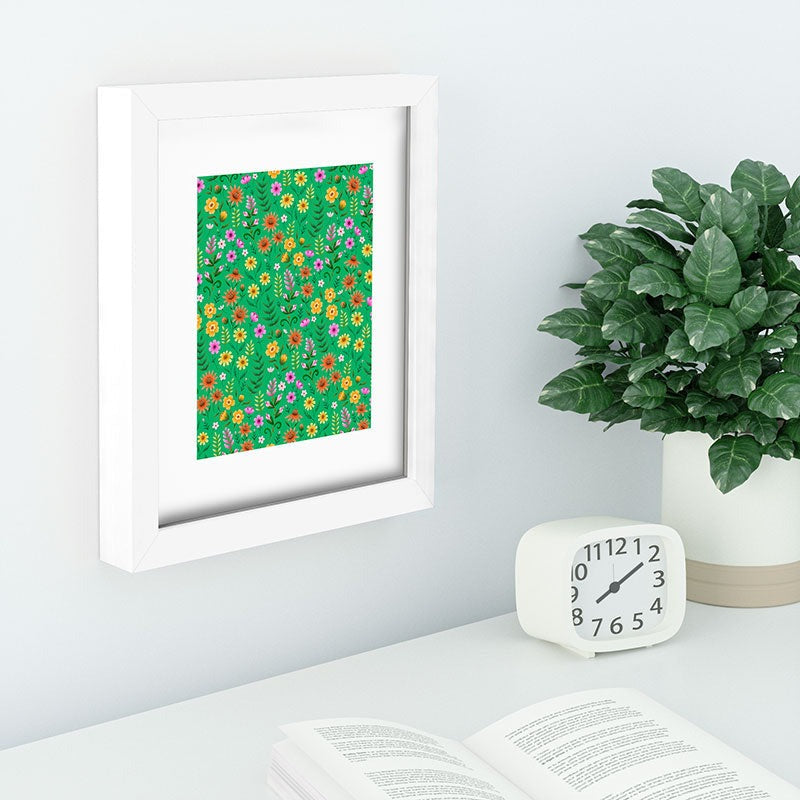 Pimlada Phuapradit Ditsy Spring Floral Green Recessed Framing Rectangle