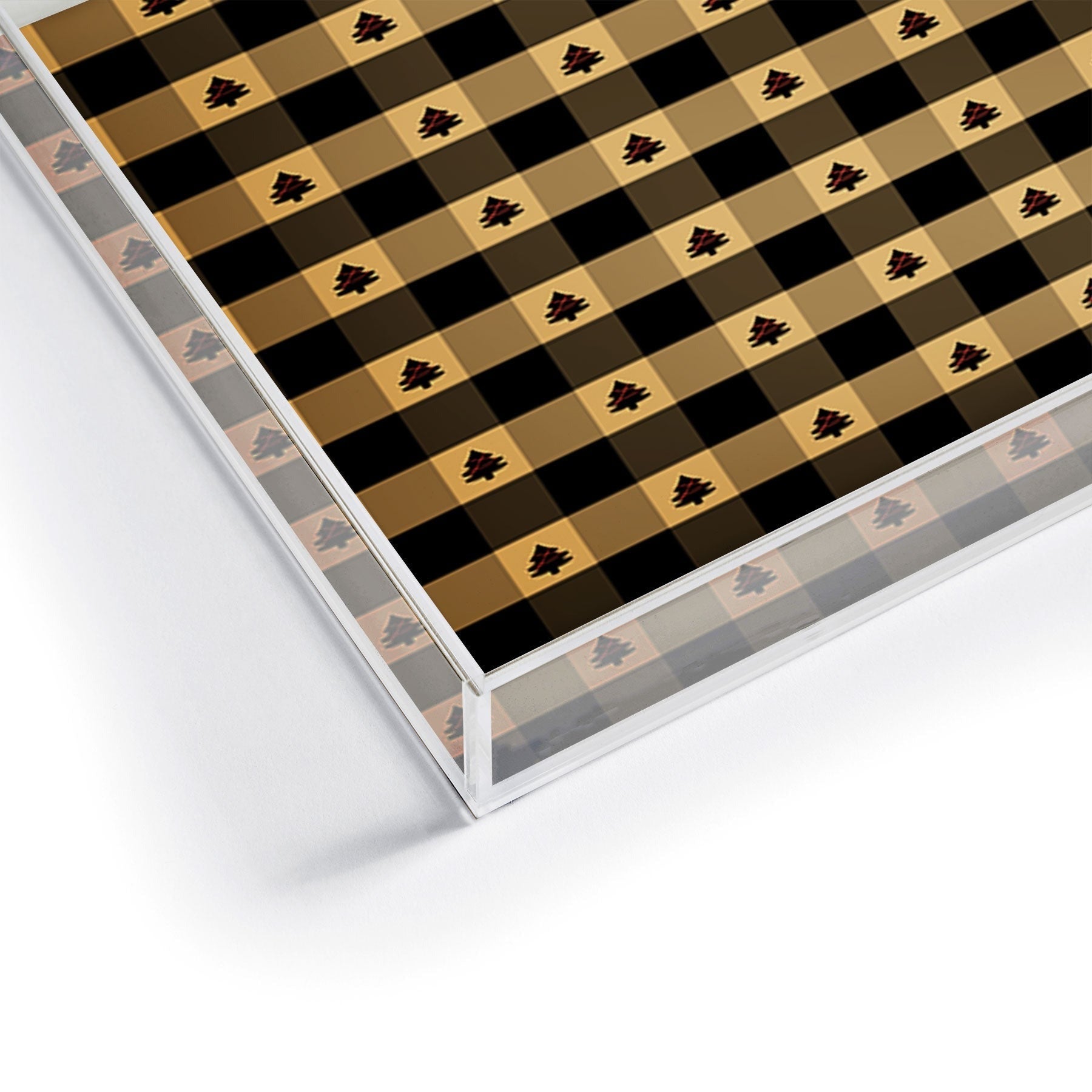Design by Spark Black Gold Tree Tree Gingham Acrylic Tray