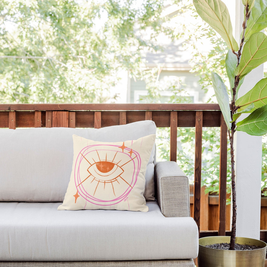 Little Om Celestial Eye cream Outdoor Throw Pillow