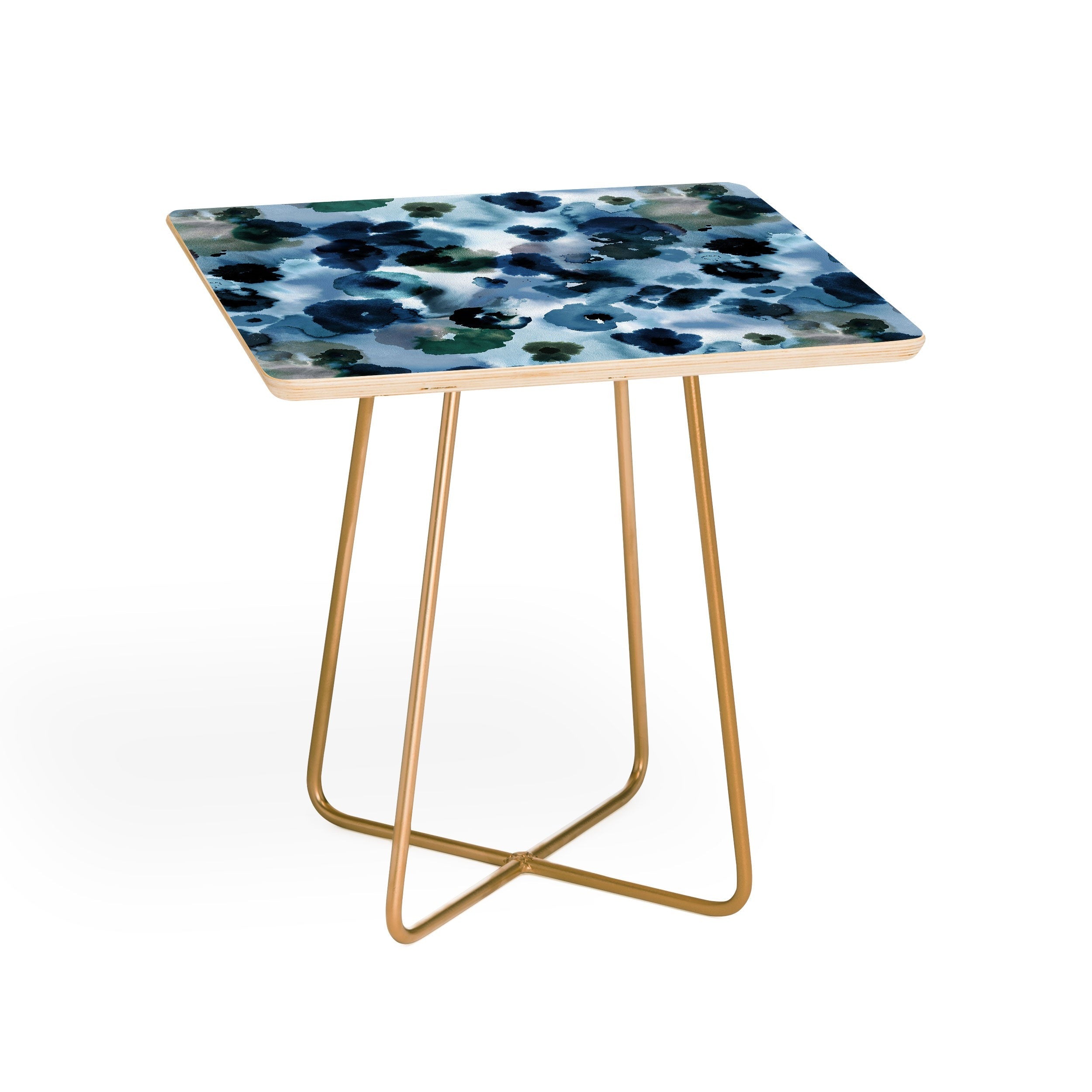 Ninola Design Botanic Retreat Ombre Abstract Watercolor Flowers Blue Navy Side Table