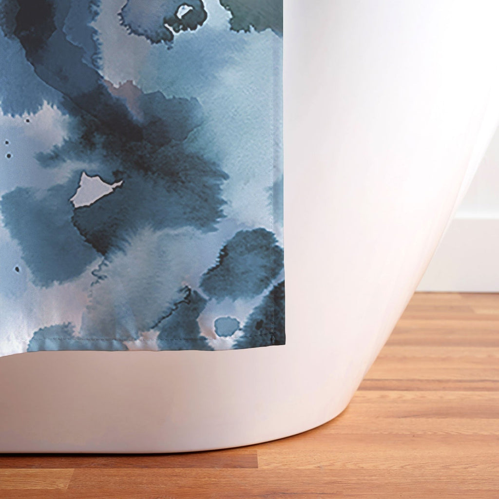 Ninola Design Botanic Retreat Ombre Abstract Watercolor Flowers Blue Navy Shower Curtain