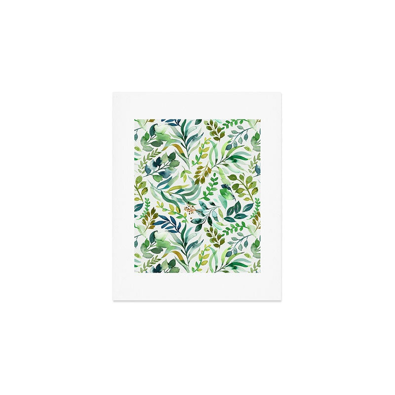 Ninola Design Botanic Retreat Loose Botanical Leaves Watercolor Green Art Print