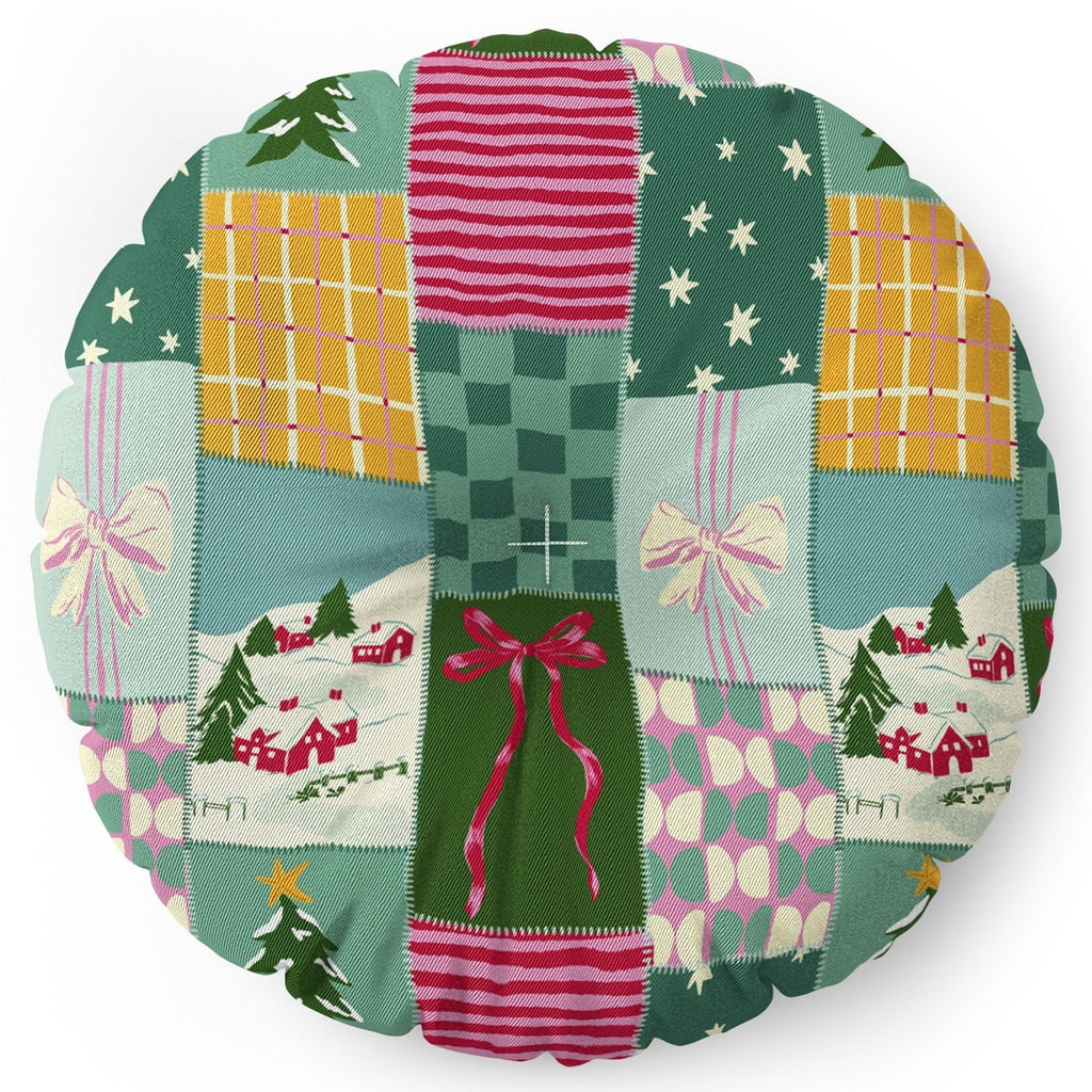 LouBruzzoni Cozy Christmas Patchwork Floor Pillow Round