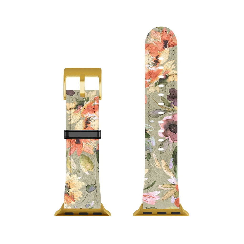 Ninola Design Botanic Retreat Painterly Tropical Flowers Sage Green Apple Watch Band