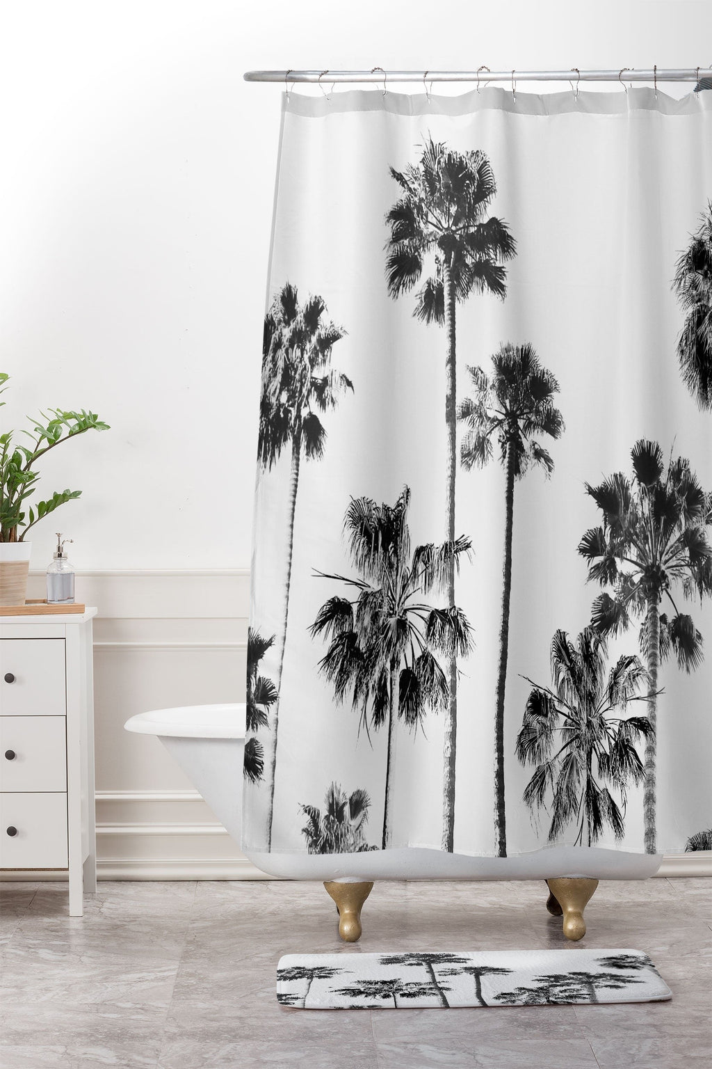 Gal Design Black And White Palms Memory Foam Bath Mat