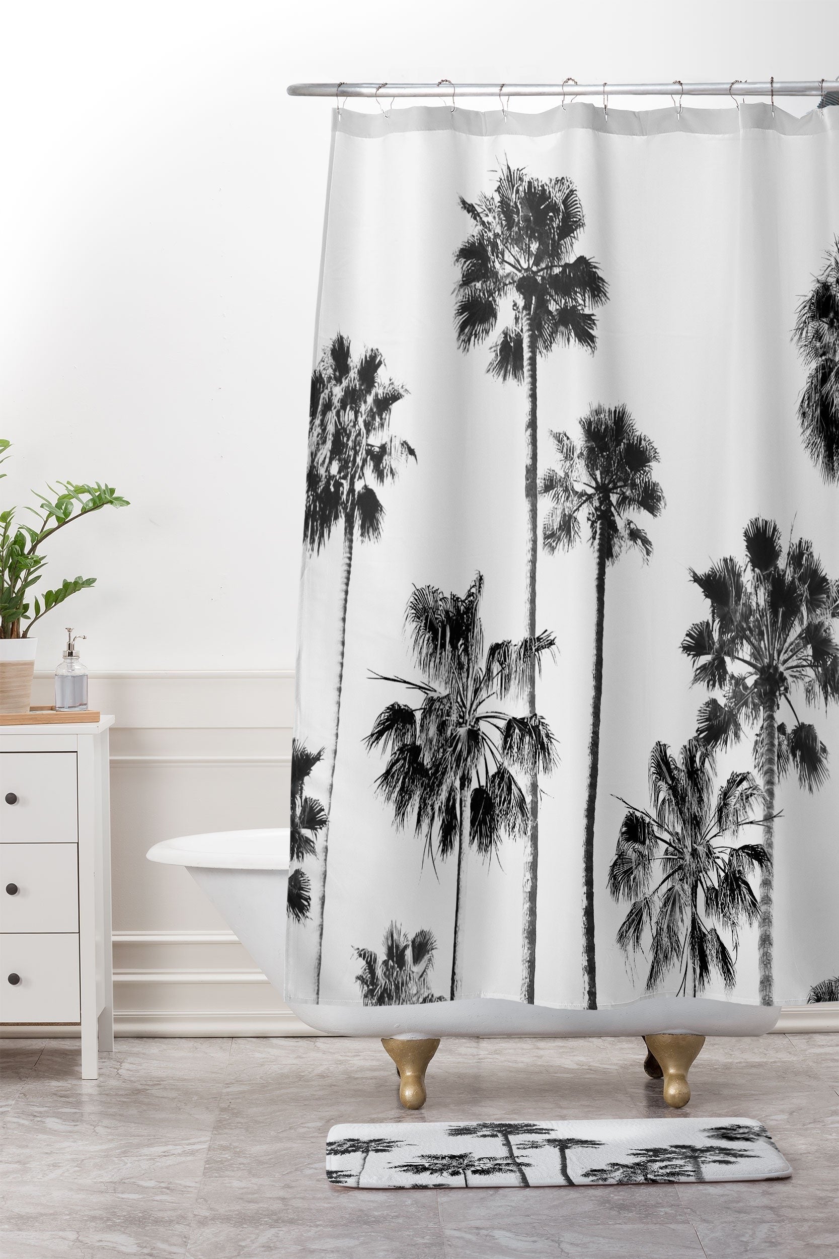 Gal Design Black And White Palms Memory Foam Bath Mat