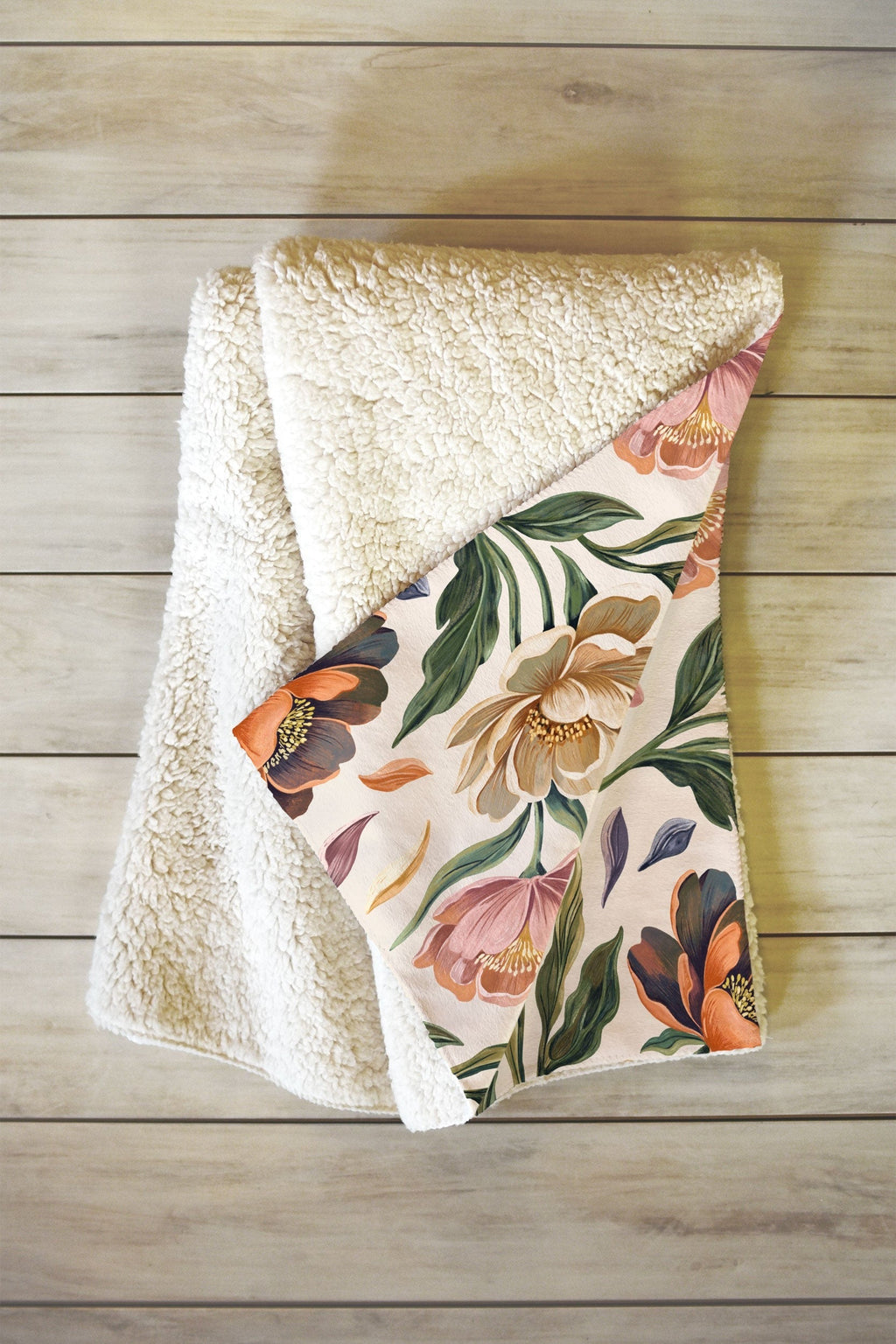 Marta Barragan Camarasa Hand Painted Peony Florals Fleece Throw Blanket