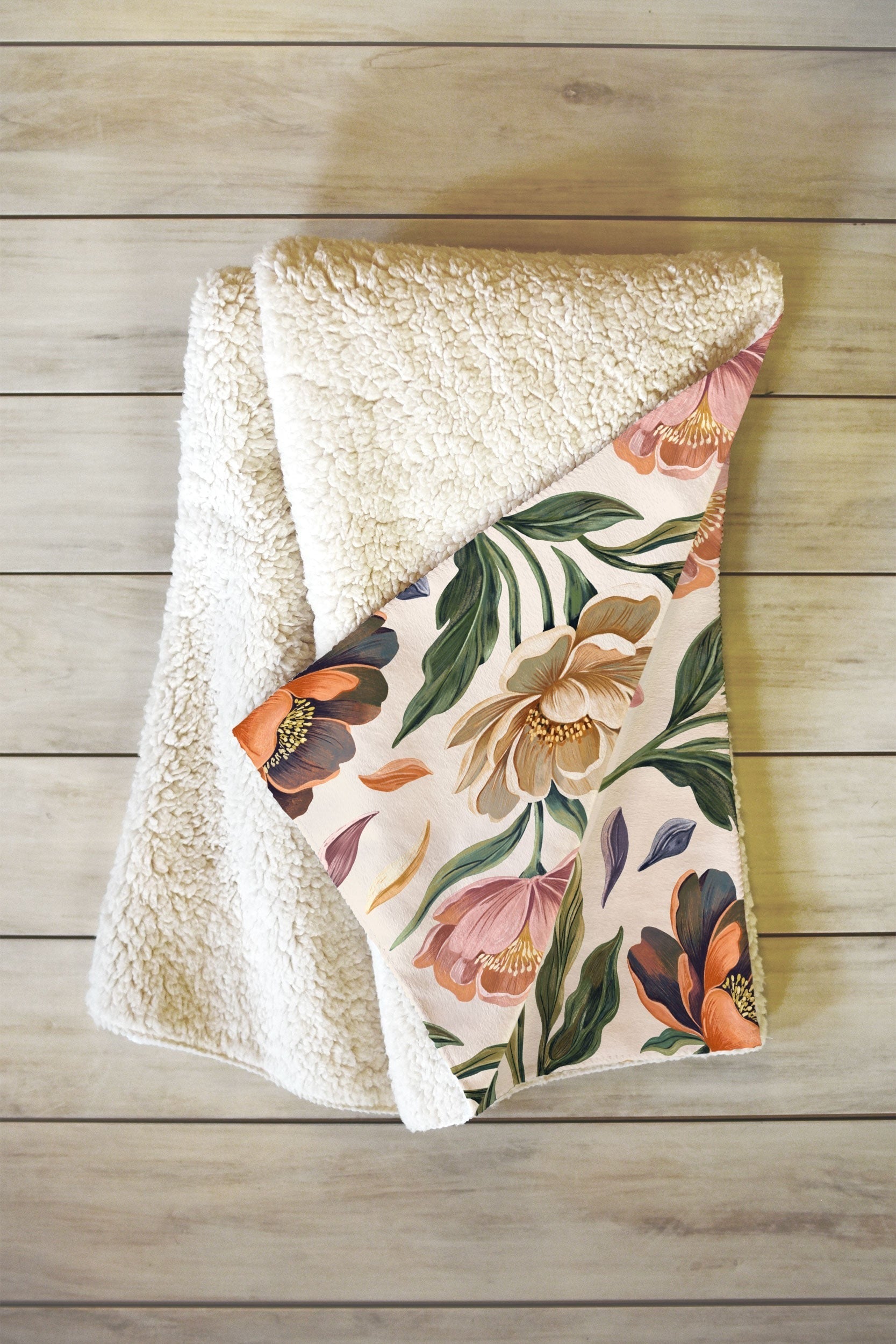 Marta Barragan Camarasa Hand Painted Peony Florals Fleece Throw Blanket