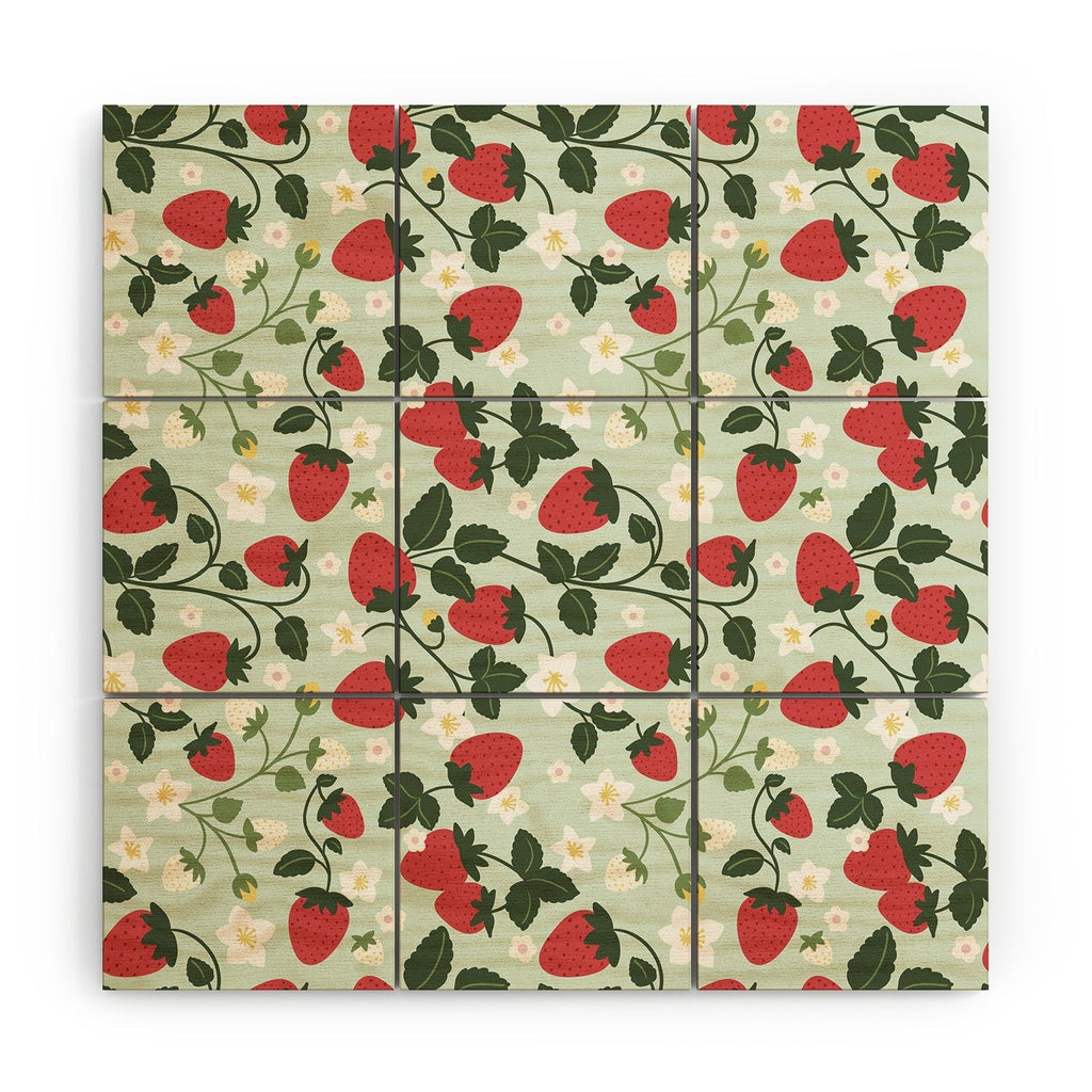Design by Spark Strawberry Florals Fields Wood Wall Mural