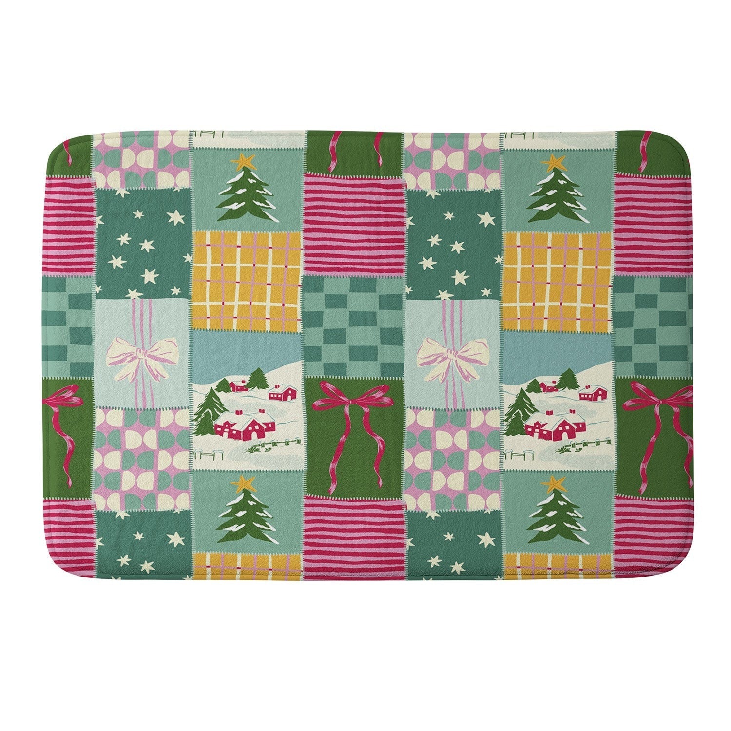 LouBruzzoni Cozy Christmas Patchwork Memory Foam Bath Mat