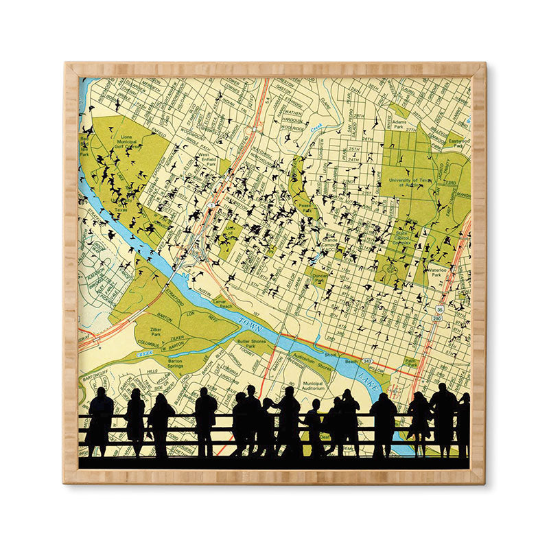 DarkIslandCity Bats Over Austin Congress Bridge Framed Wall Art