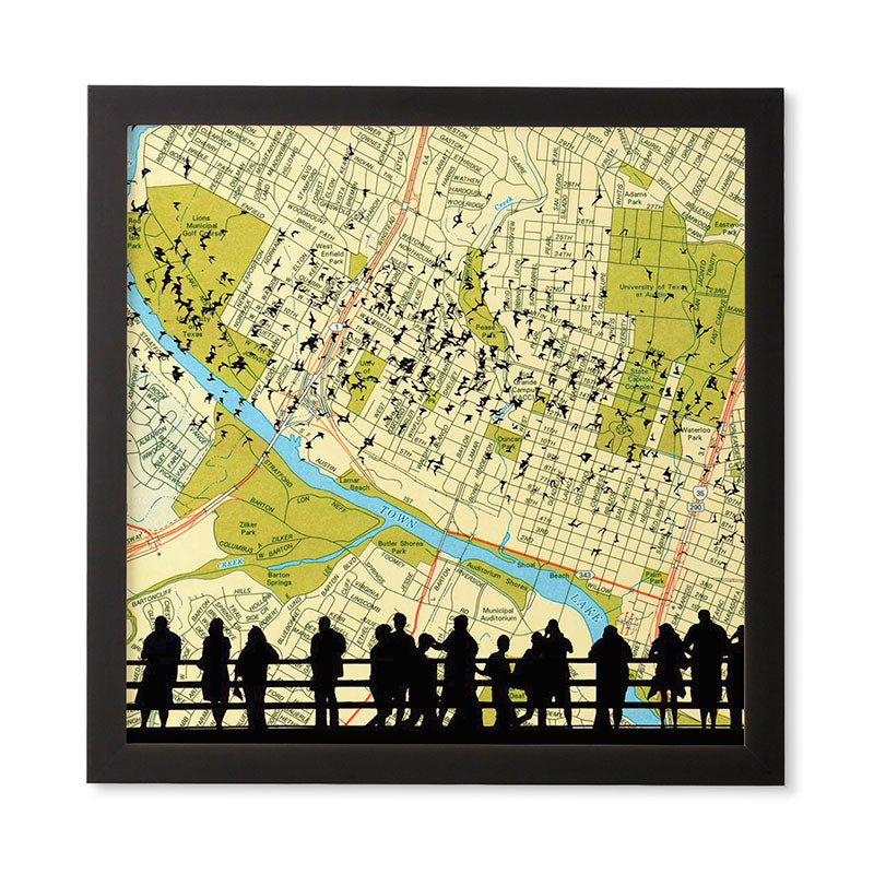 DarkIslandCity Bats Over Austin Congress Bridge Framed Wall Art