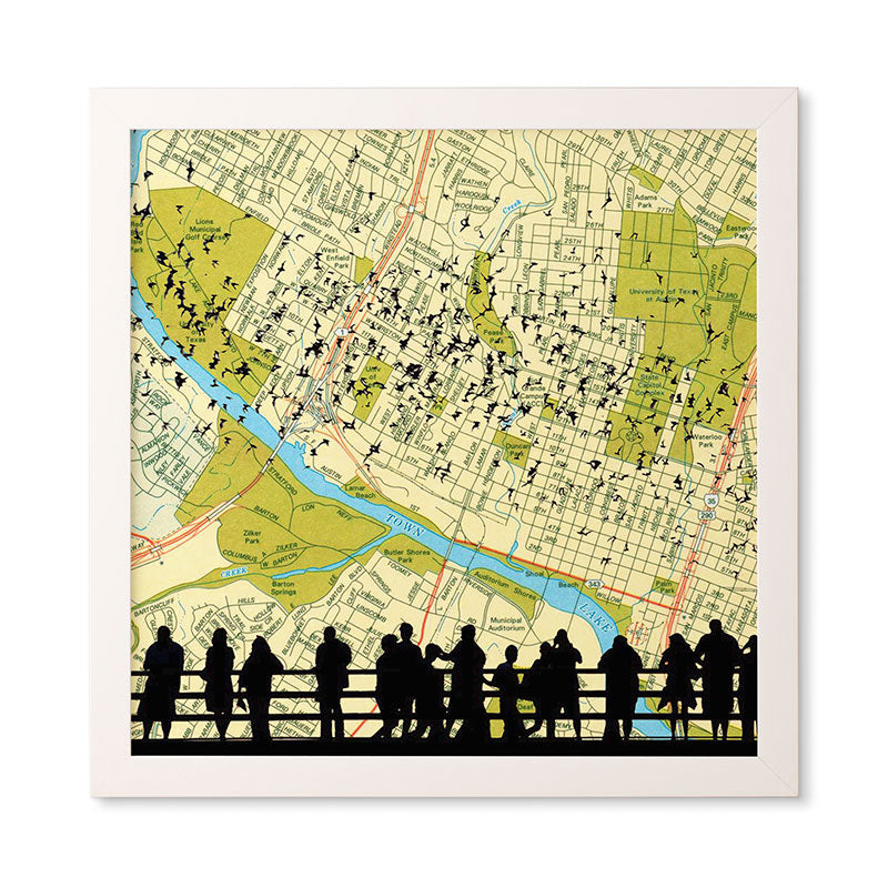 DarkIslandCity Bats Over Austin Congress Bridge Framed Wall Art