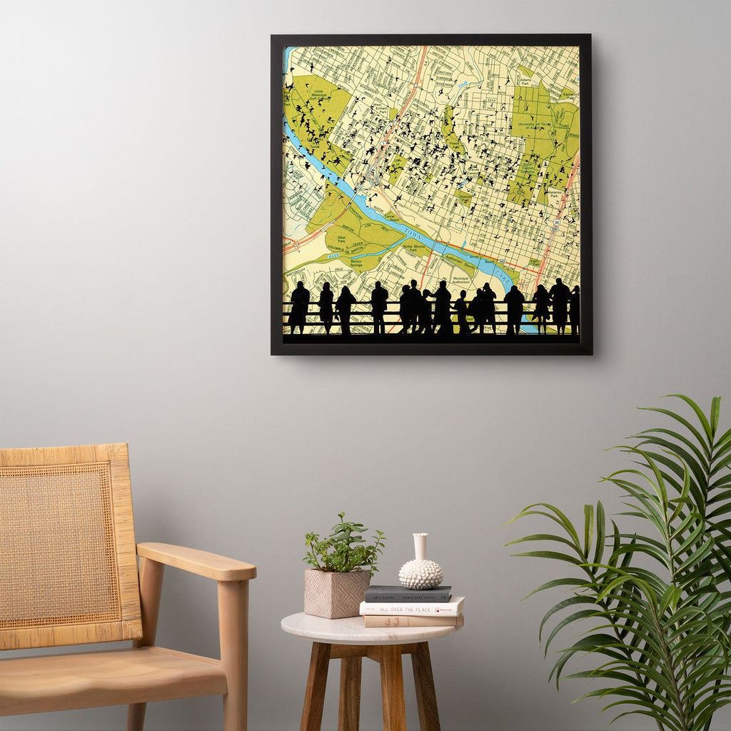 DarkIslandCity Bats Over Austin Congress Bridge Framed Wall Art