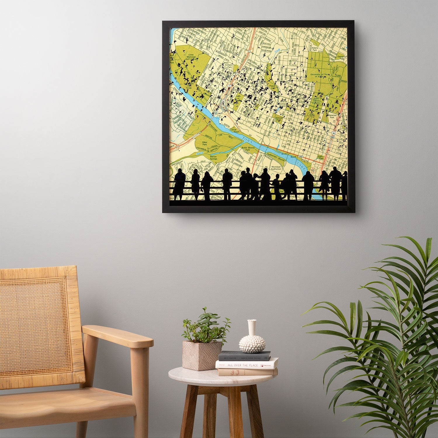 DarkIslandCity Bats Over Austin Congress Bridge Framed Wall Art