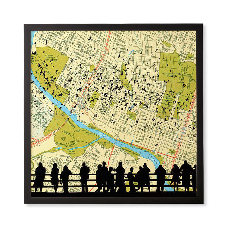 DarkIslandCity Bats Over Austin Congress Bridge Framed Wall Art