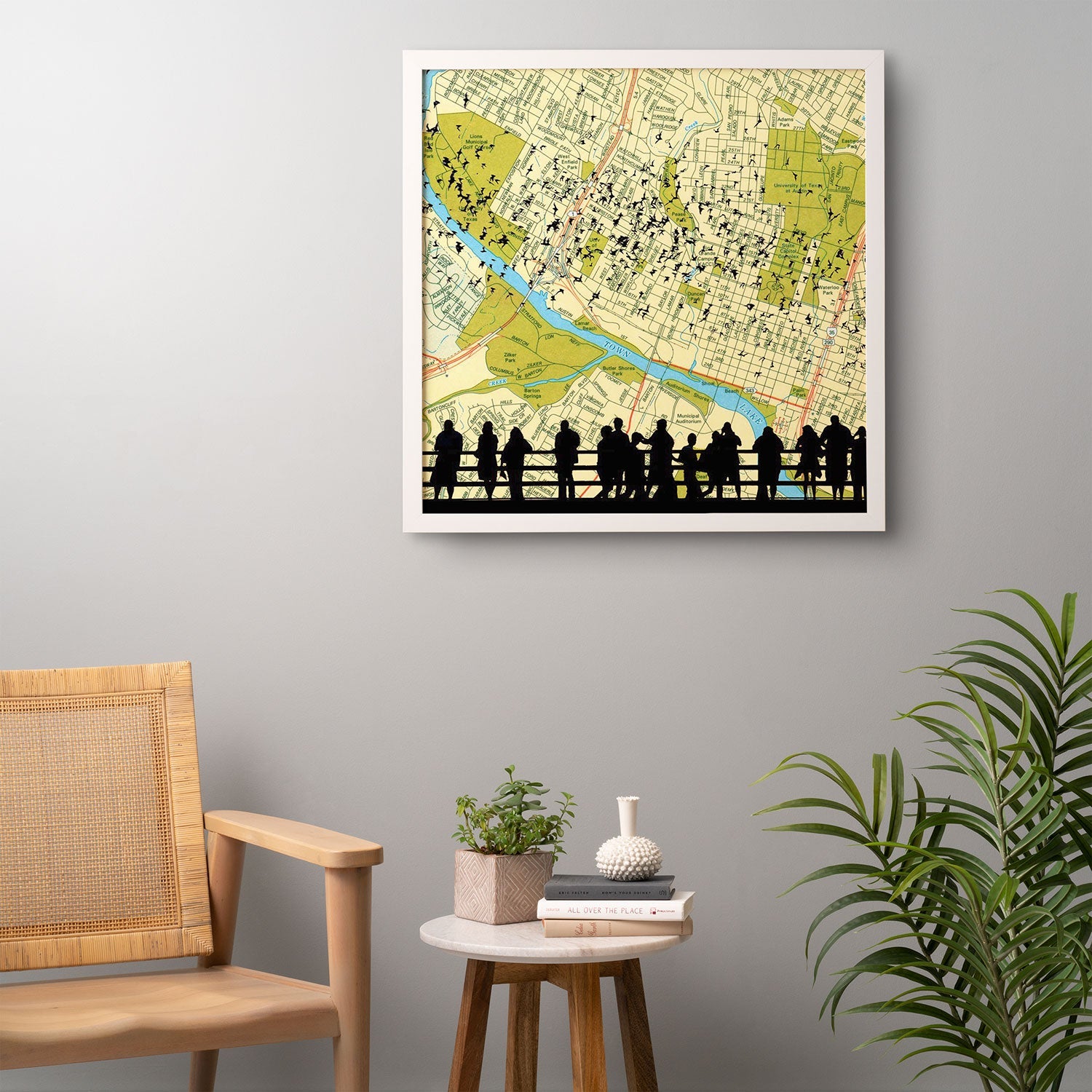 DarkIslandCity Bats Over Austin Congress Bridge Framed Wall Art