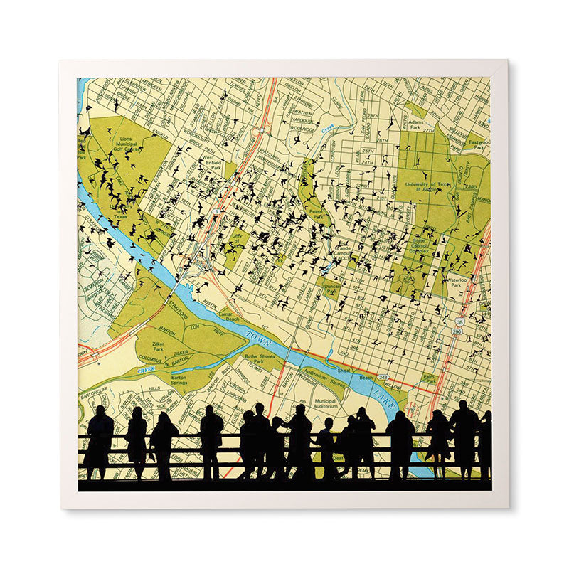 DarkIslandCity Bats Over Austin Congress Bridge Framed Wall Art