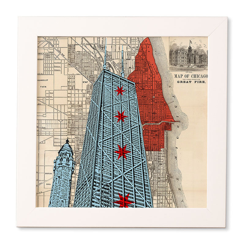DarkIslandCity John Hancock Center With Great Fire Map Framed Wall Art