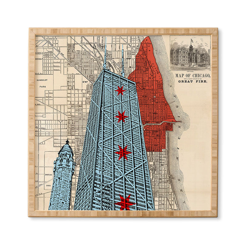 DarkIslandCity John Hancock Center With Great Fire Map Framed Wall Art
