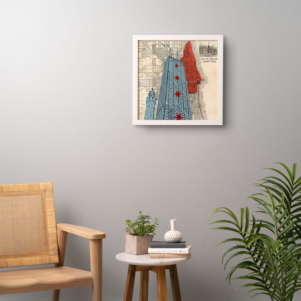DarkIslandCity John Hancock Center With Great Fire Map Framed Wall Art