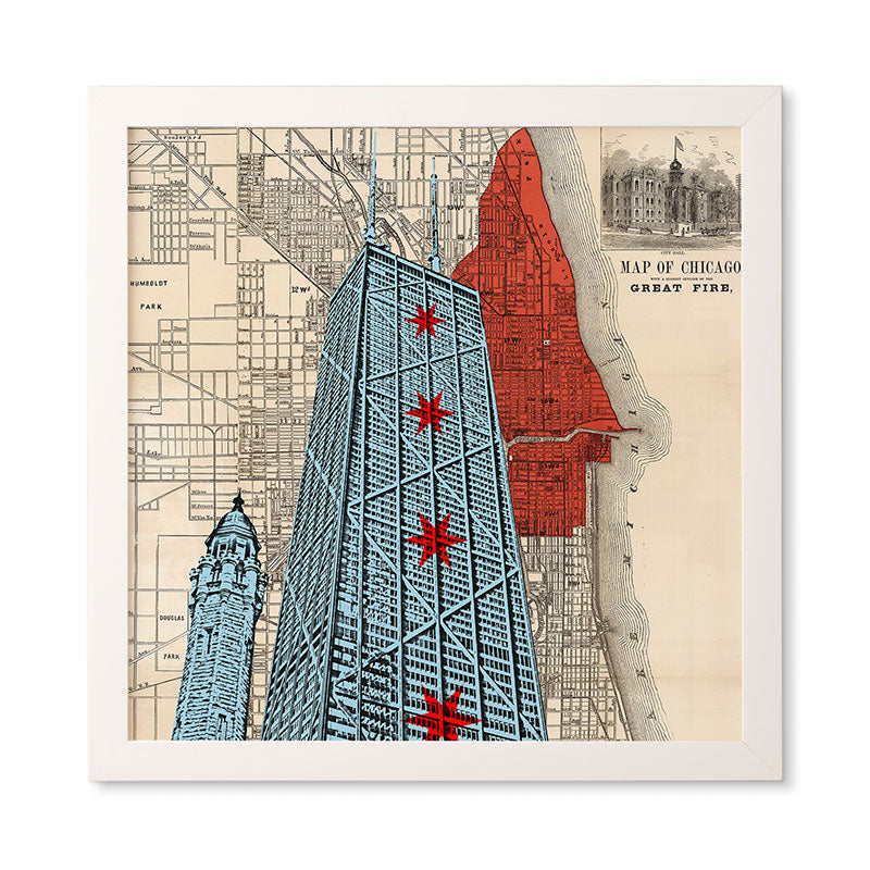 DarkIslandCity John Hancock Center With Great Fire Map Framed Wall Art