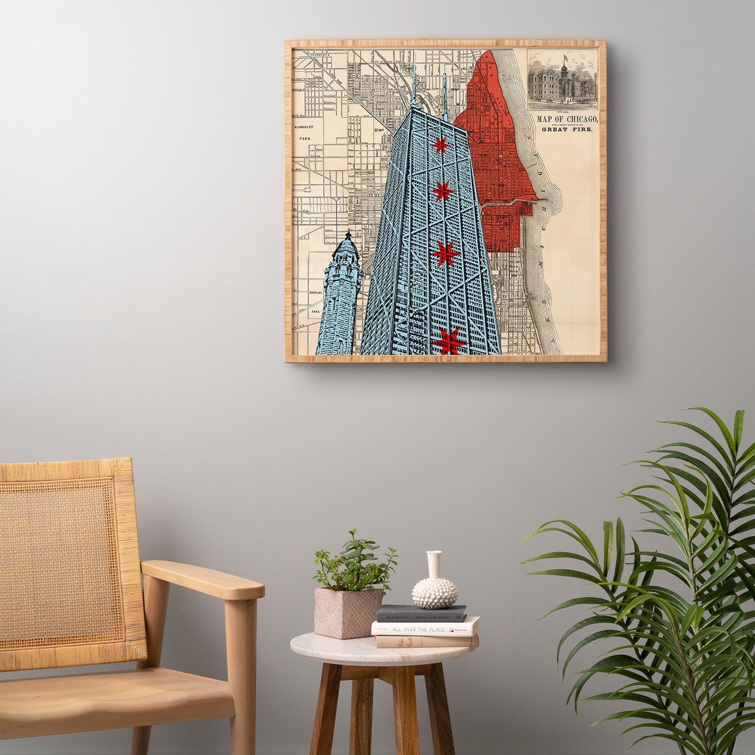 DarkIslandCity John Hancock Center With Great Fire Map Framed Wall Art