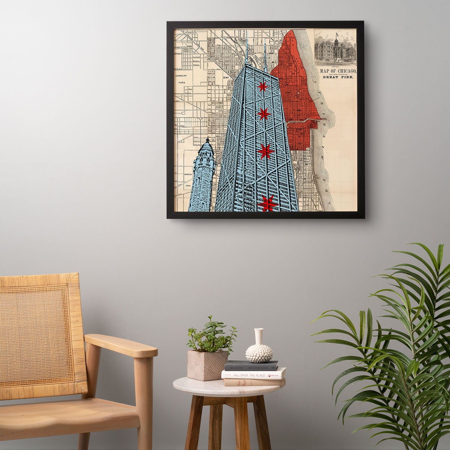 DarkIslandCity John Hancock Center With Great Fire Map Framed Wall Art