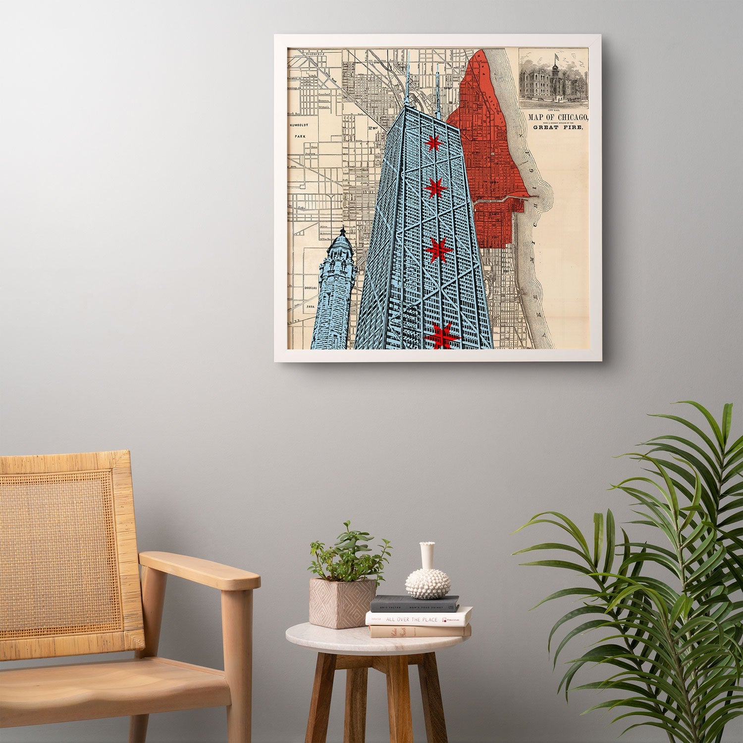 DarkIslandCity John Hancock Center With Great Fire Map Framed Wall Art