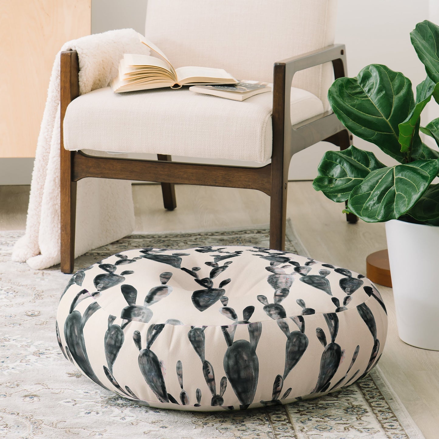 Dash and Ash Midnight Cacti Floor Pillow Round