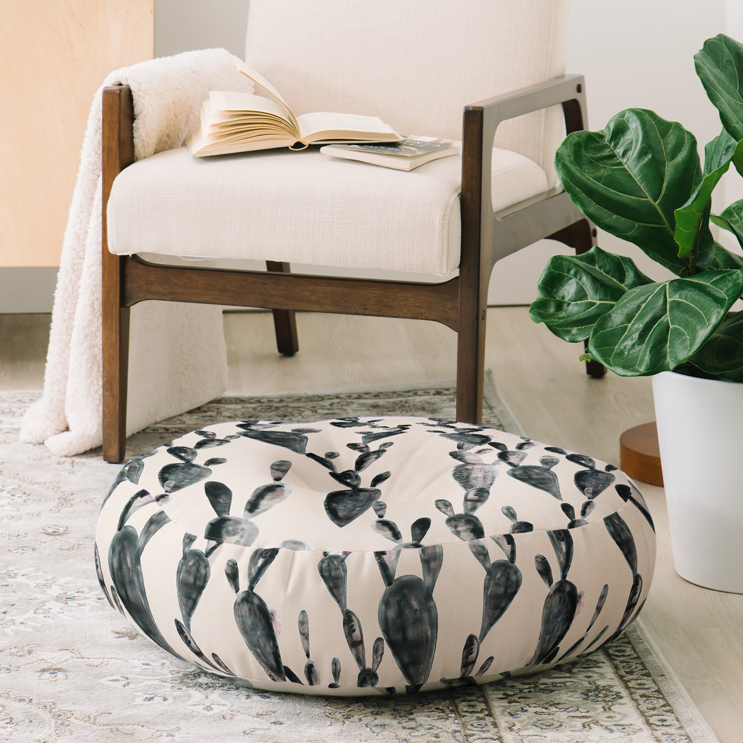 Dash and Ash Midnight Cacti Floor Pillow Round