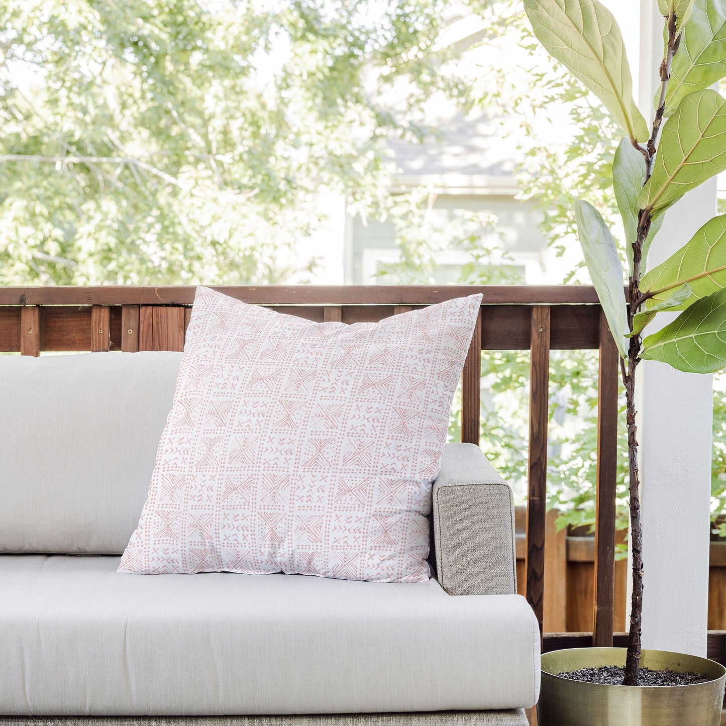 Dash and Ash Rose Bud Mud Cloth Outdoor Throw Pillow