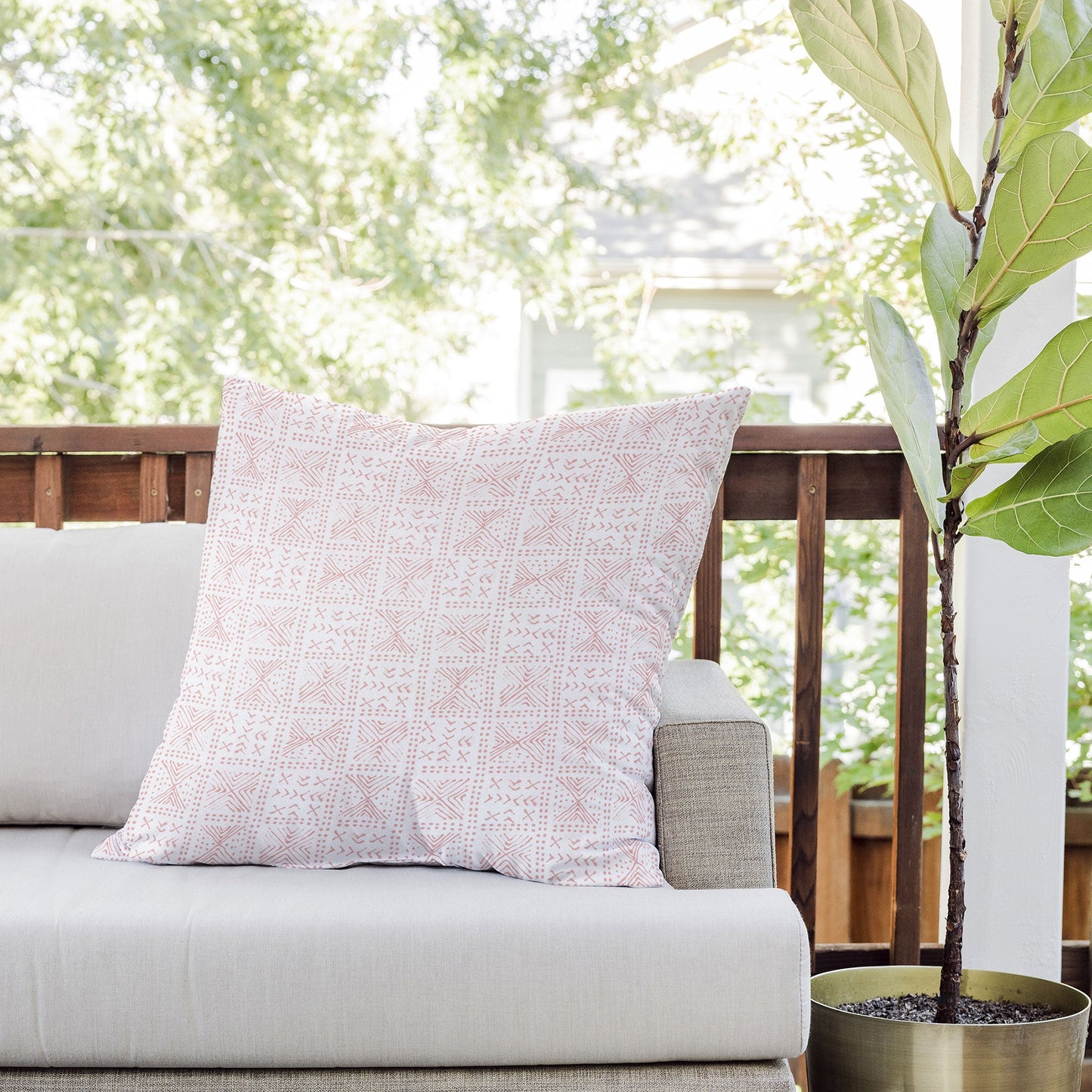 Dash and Ash Rose Bud Mud Cloth Outdoor Throw Pillow