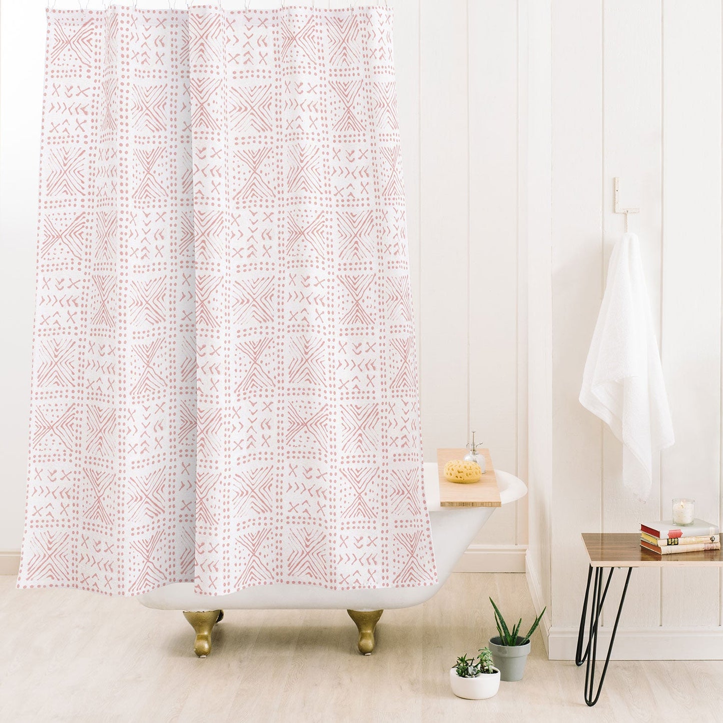 Dash and Ash Rose Bud Mud Cloth Shower Curtain