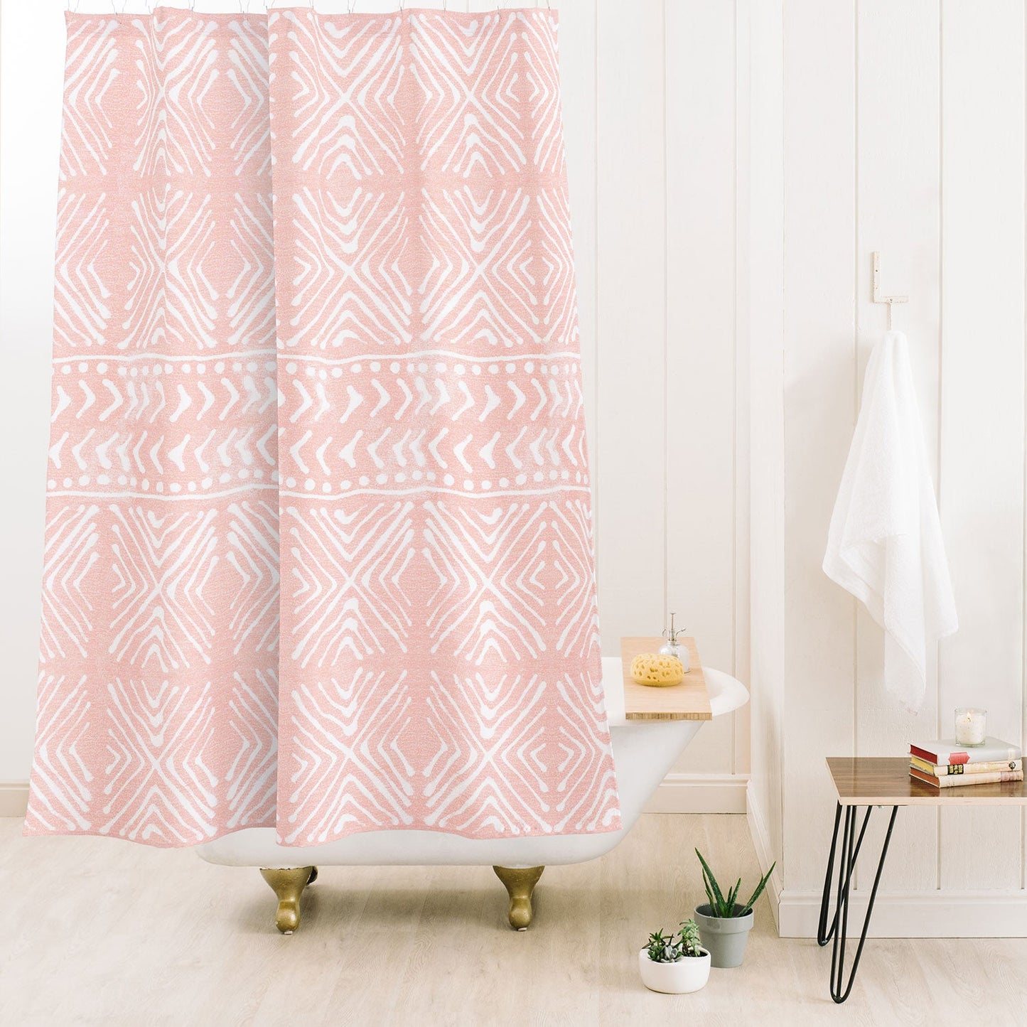 Dash and Ash Stars Above in Coral Shower Curtain